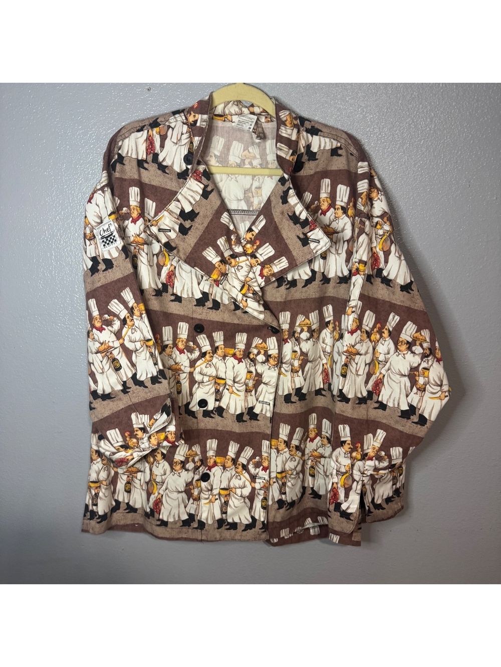Vintage Chef Revival Novelty Chef Print Double Breasted Jacket XL
